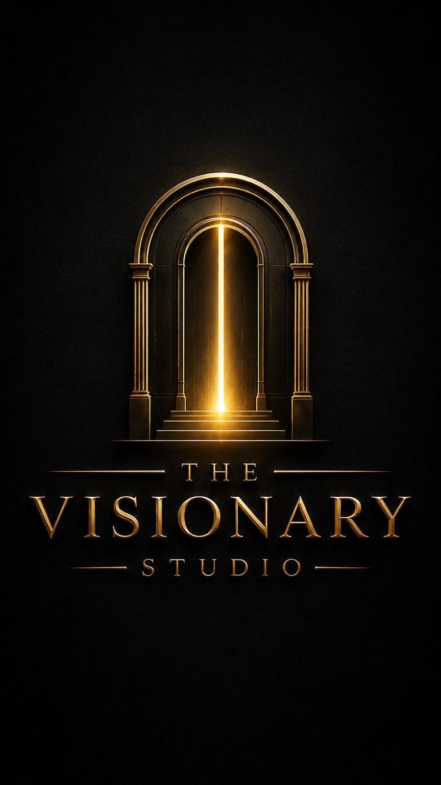 The Visionary Studio — a glowing golden doorway on black